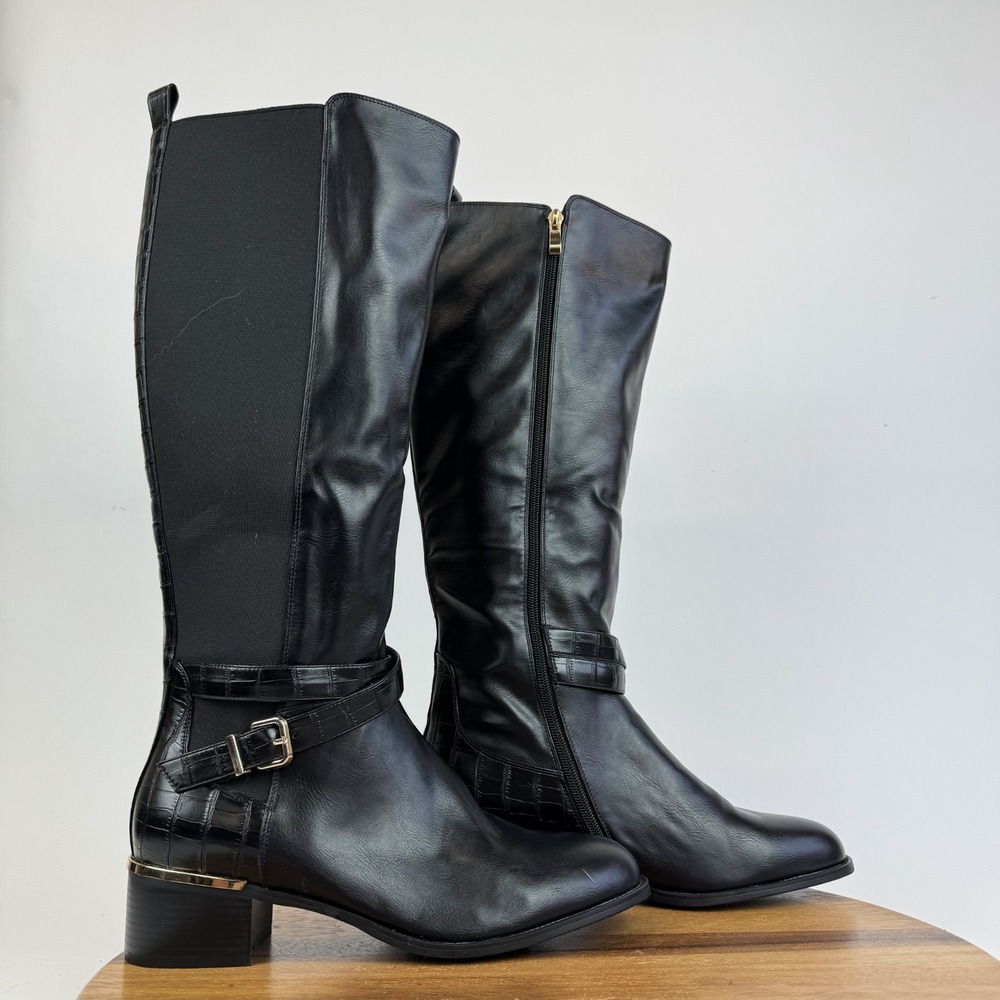 New Womens Torgeis Danelle Black Faux‎ Leather Knee High Riding Boots Size 11 M